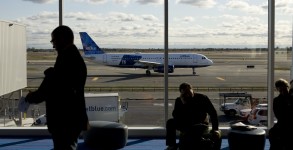 Lounge area near gates 14/15 at JetBlue's T5 terminal at JFK airport