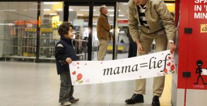 A banner freshly printed from the newly installed banner machine at Amsterdam Schiphol